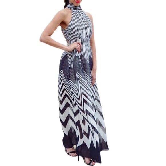 Striped & Chevron Maxi Dress Sz M - Picture 1 of 5